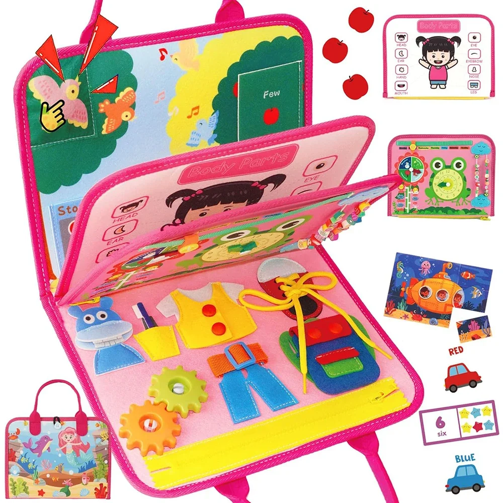 Montessori Educational Activity Developing Sensory Busy Board For Basic Dress Fine Motor Skills Travel Toys For Plane Car