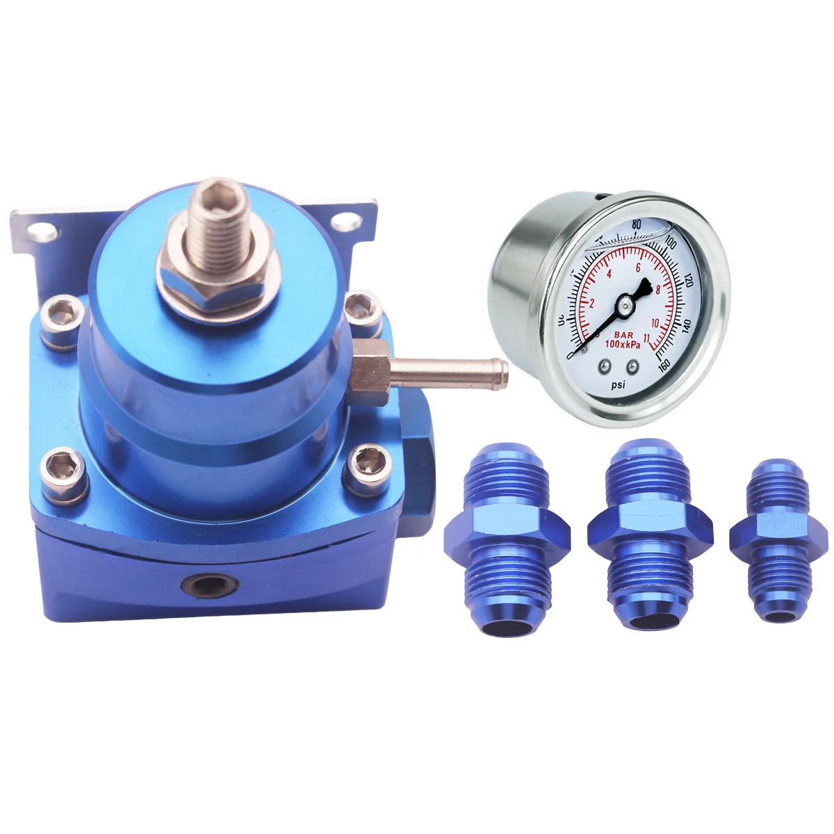 6AN 8AN Adjustable Fuel Pressure Regulator Adapter with Oil 0-100psi Gauge Kit for Other Universal Parts BLACK BLUE RED