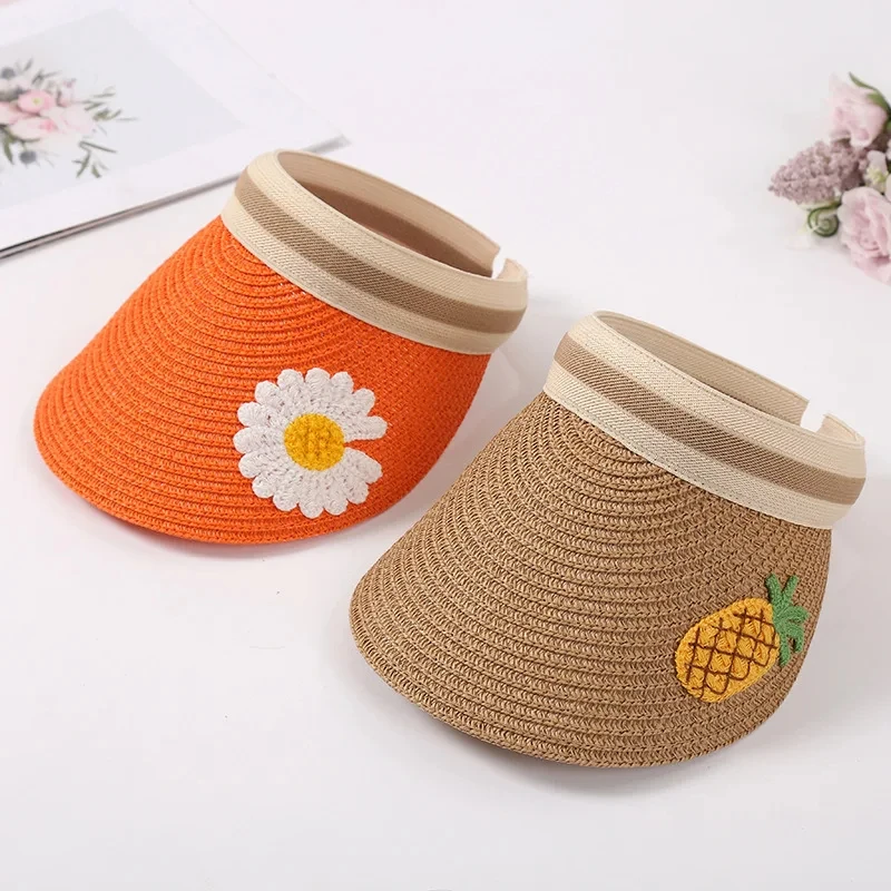 Wholesale Kids Fruit Summer Visor Hats With Knitted Soft Sweat Straw Hats
