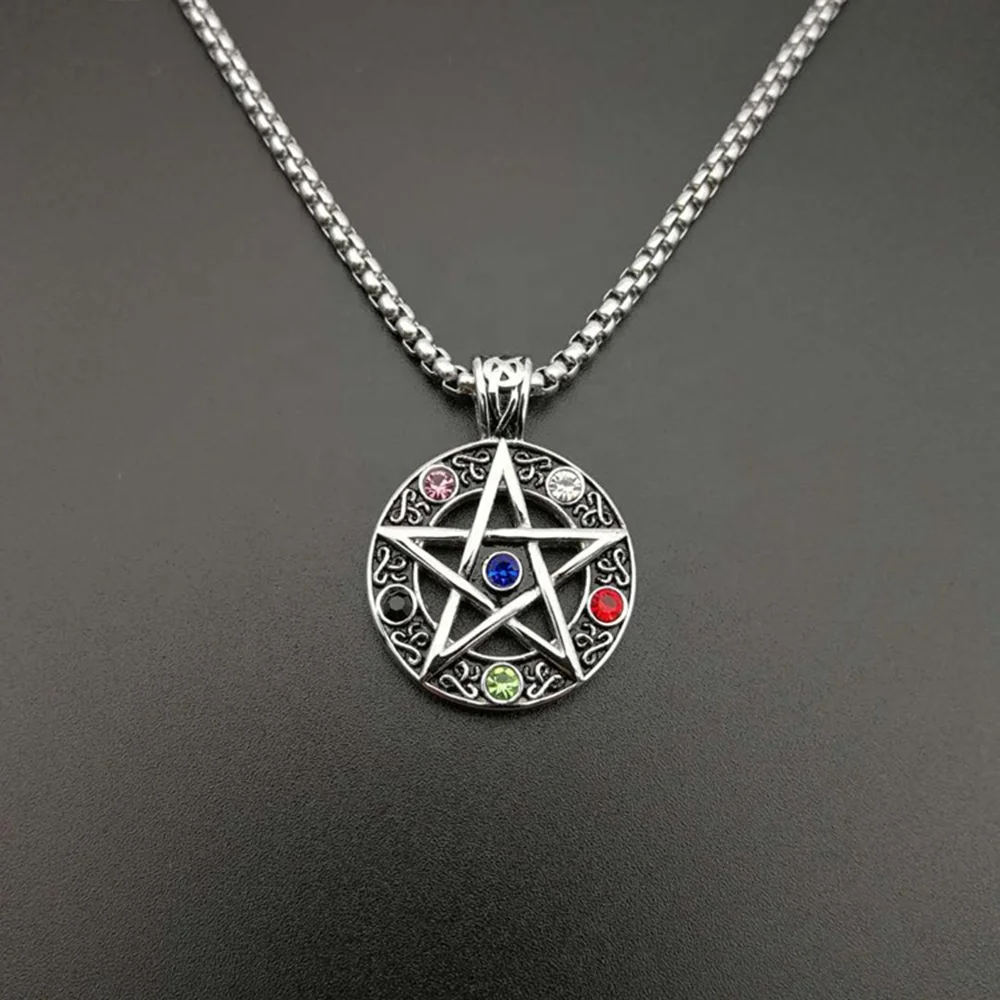 Multicolor Zircon Stainless Steel Jewelry Gold Plated Round And Star Pendant