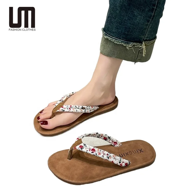 Liu Ming Wholesale 2024 Retro Fashion Flat Sandals Beach Open Toe Shoes Flip Flops Casual Slippers For Women