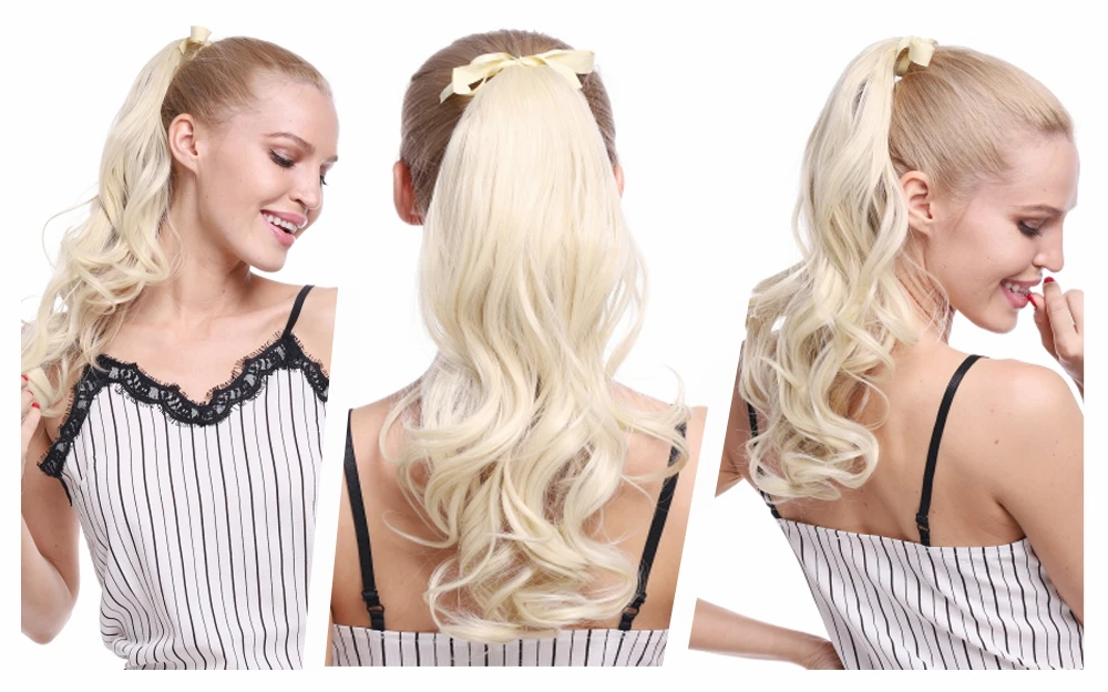 S-noilite Silky Straight Wavy Synthetic Hair Clip In Ribbon Ponytail Hairpiece Tie in Pony Tail  Hair Extension for Women