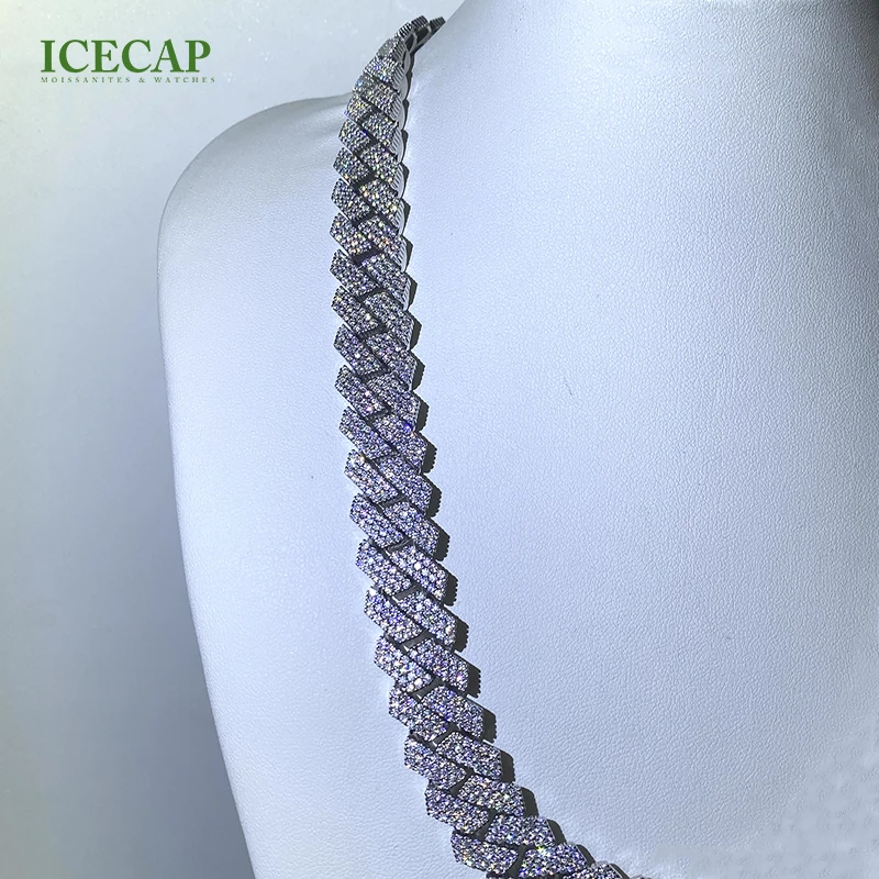 Luxury Fashion Custom Necklace S925 Sterling Silver Cuban Link Chain D VVS1 Diamond Moissaite Chain For Men And Women