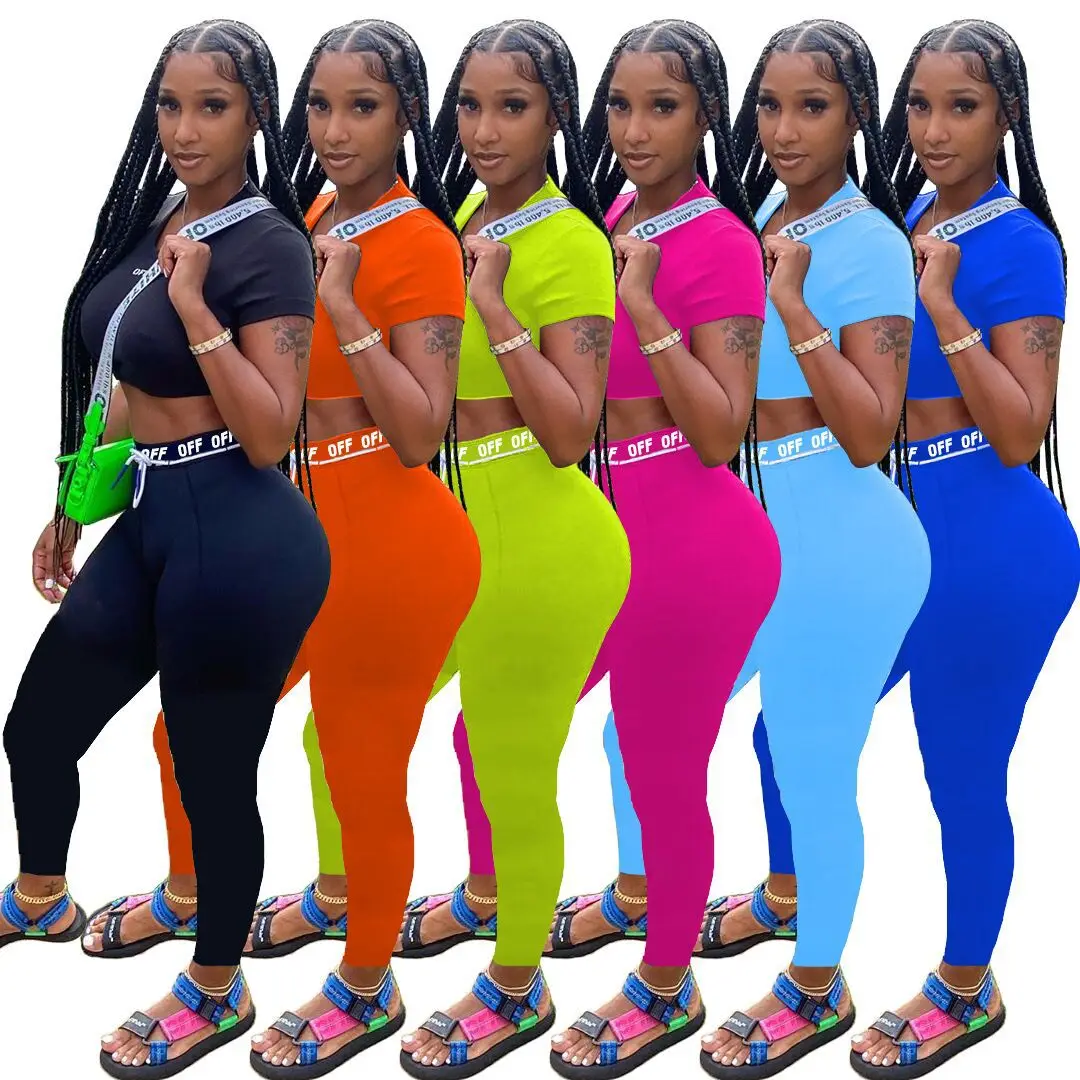 
YS397 sport casual womans clothing 2 piece summer trousers women outfits 2020 sexy solid color activewear sets for women 