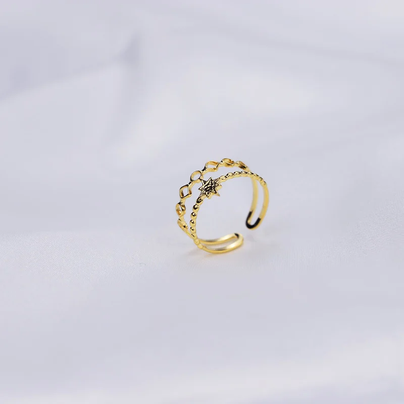 New Fashion Customized Jewelry 18K Gold Plated Stainless Steel Double Layer Finger Ring For Women