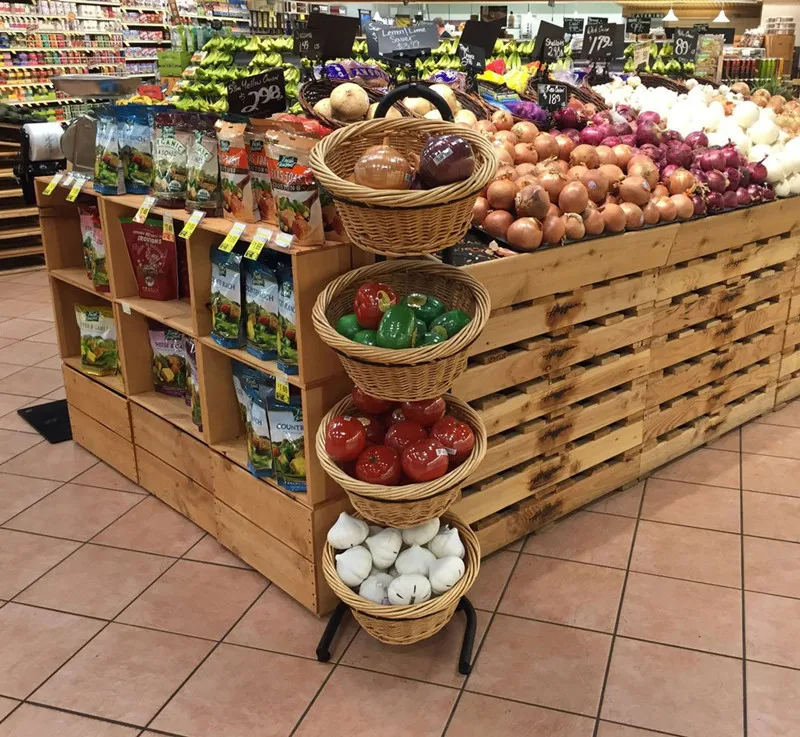 Customizable Supermarket equipment metal fruit basket holder display rack