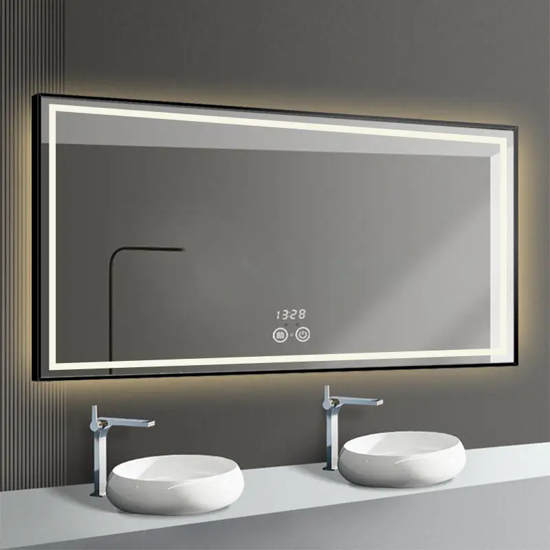 hotel led wall mirrors aluminum frame intelligent bathroom mirrors LED light touch screen luminous mirror