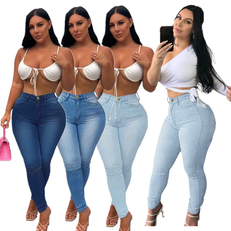 2022 fashion high waist sexy customskinny wholesale dresses  ripped pant ladies women denim jeans