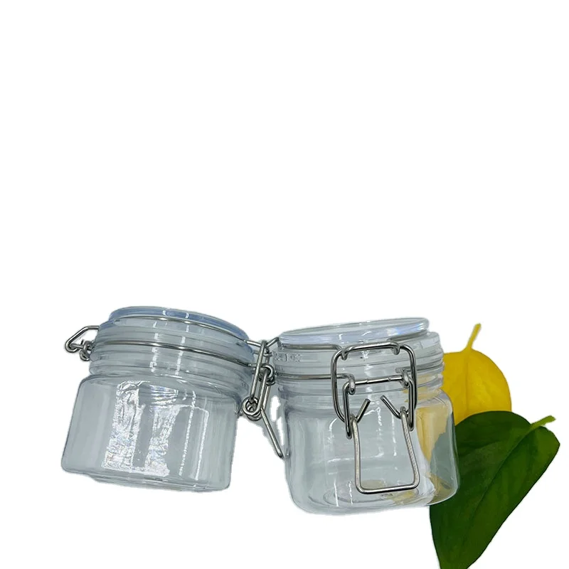 Wholesale facial clean round plastic seal cosmetic jar 200g in stock with metal lock