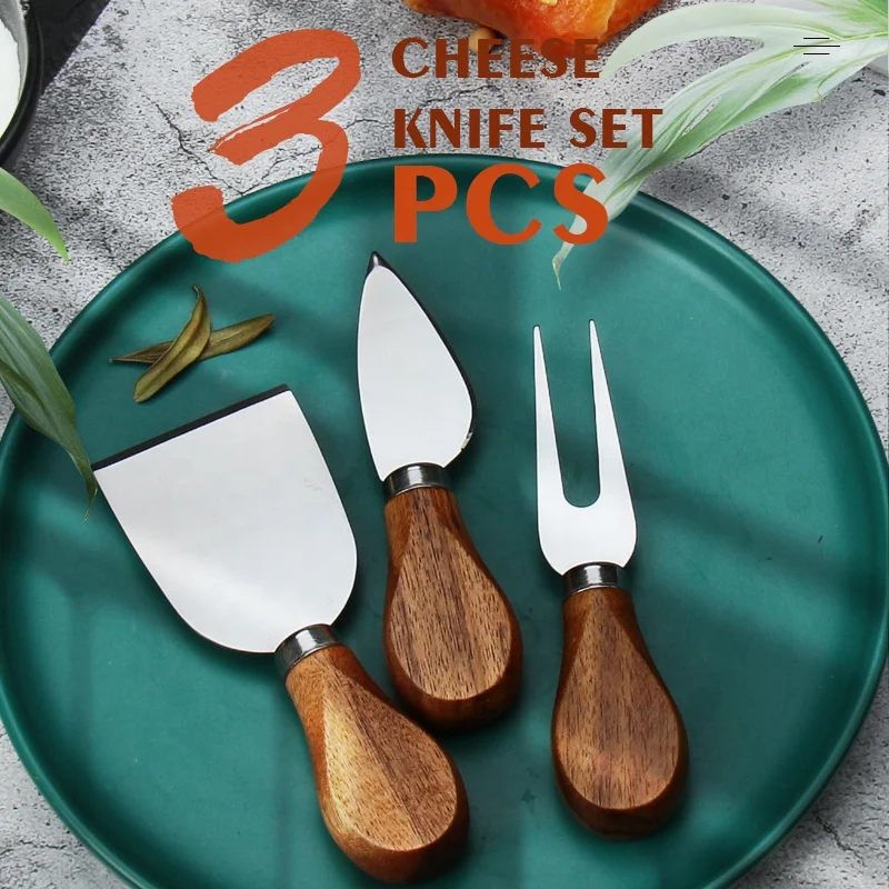 High Quality Stainless Steel Soft Small Acacia Wood Cheese Knife Set