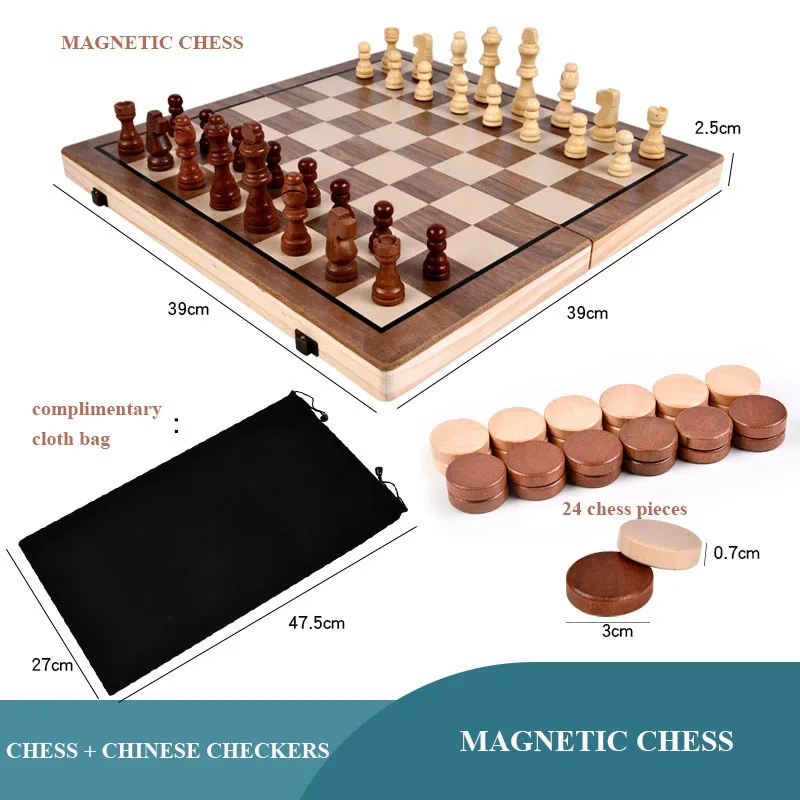 2 in 1 wooden chess rounded corner folding chess high quality magnetic chess + chinese checkers board game family board game