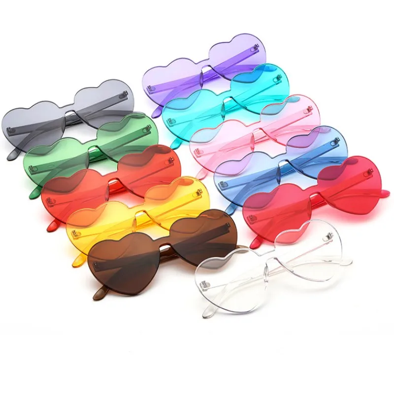 Hot Sale Heart Sunglasses  Rimless One Pieces Colorful Sun Glasses