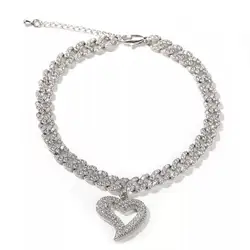 Hip hop 9mm Cuban Link Chain CZ Heart Heart Pendant Anklet Adjustable Women Man Anklets With Extension Chain