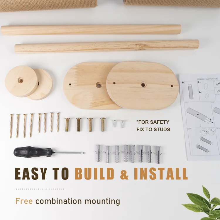 Relaxlines Sisal Rope Cat Shelves With Two Steps Climbing Tree Wooden Pet Beds Cat Hammock Wall Mounted Cat Shelf