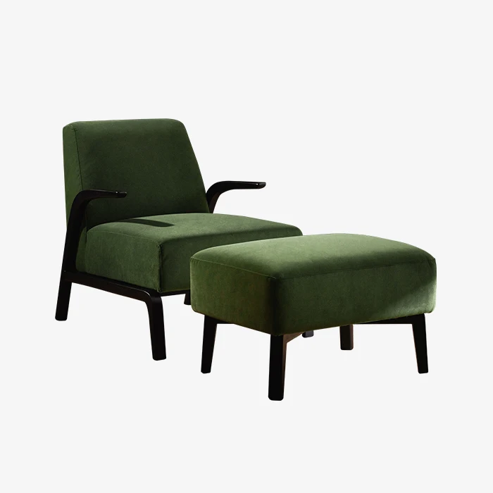 Luxury Living Room  Furniture Nordic Style Comfortable Upholstered Seat Modern Green Velvet Arm Lounge Chair with Ottoman