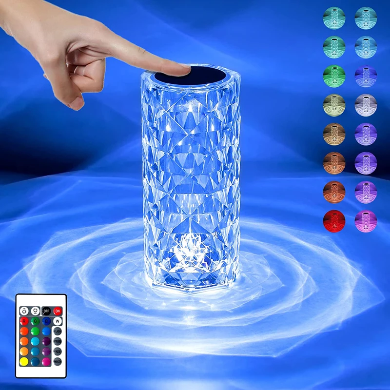 16 Colors Changing RGB Touch Rose Crystal table Lamp LED Rose Diamond desk Lamps for Bedroom Living