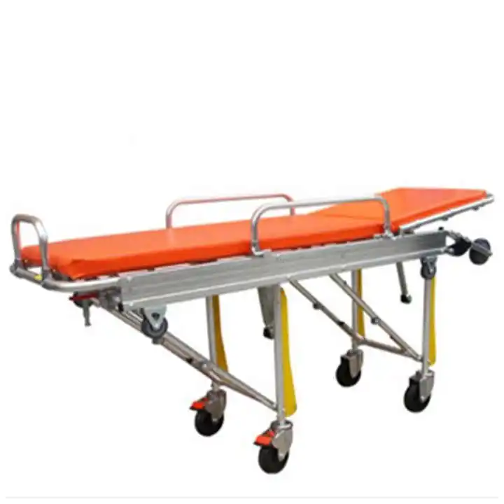 2024 Convenient Elevatable Medical Ambulance Stretcher with Wheels Portable Metal Design