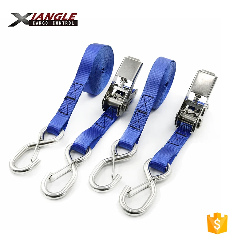 Сверхмощный грузовик SS304, храповой ремень для крепления груза, затягивающий ремень с зафиксированными крючками из нержавеющей стали