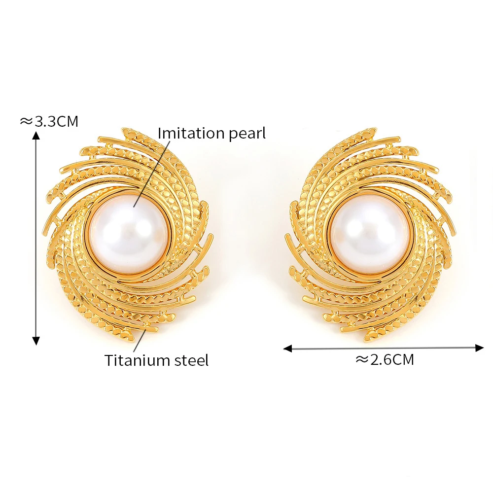 Hyperbole Irregular Geometric Earring 18k Gold Plated Stainless Steel Emerald Cat Eye Stone Inlay Spiral Coil Stud Earring