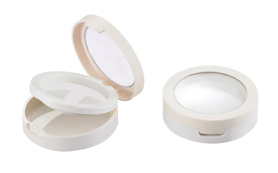 Wholesalers cosmetic private label 2 layers plastic round empty compact makeup powder case container