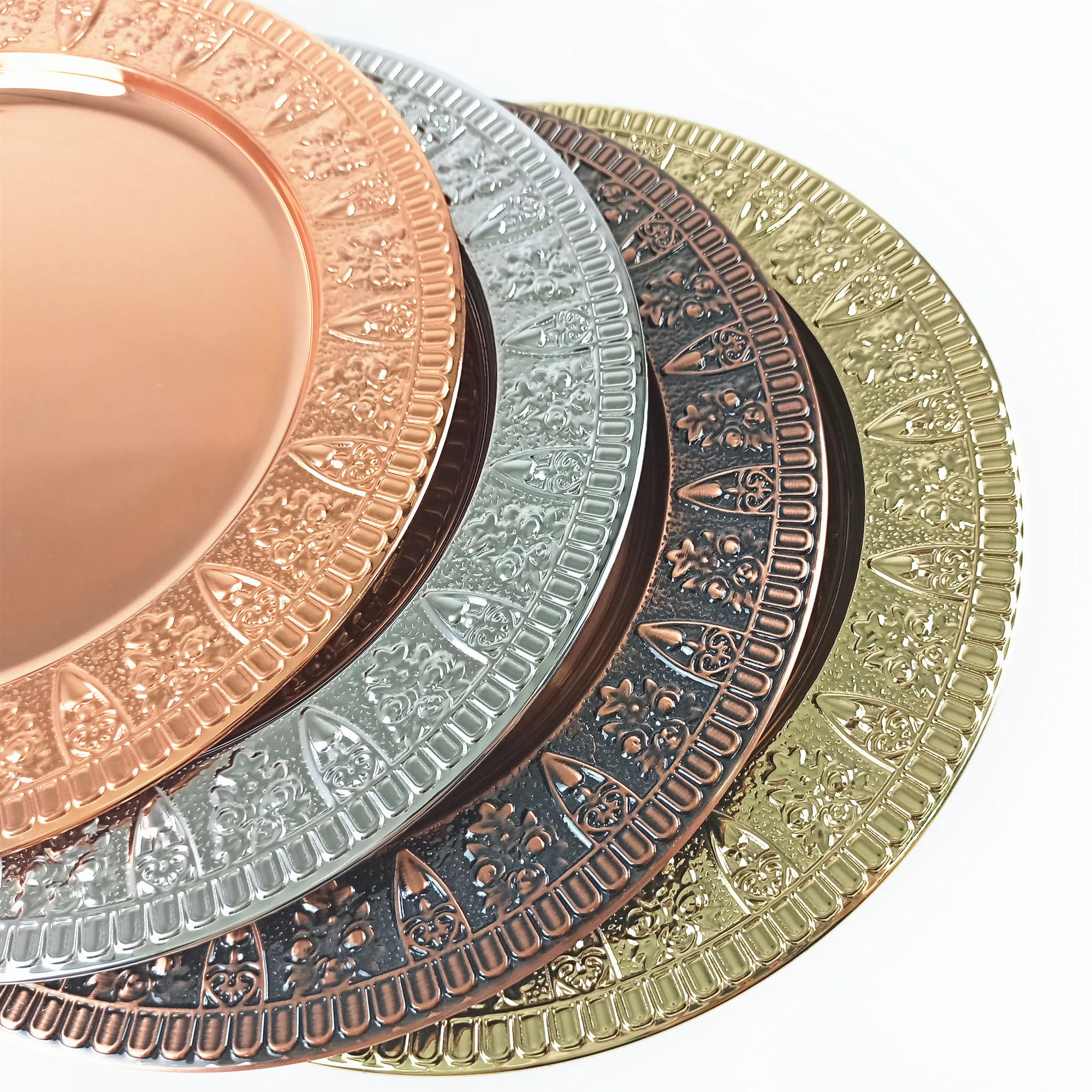 LIHONG 40cm luxury dinner tray stainless steel charger plates silver kitchen round dish serving plate for wedding