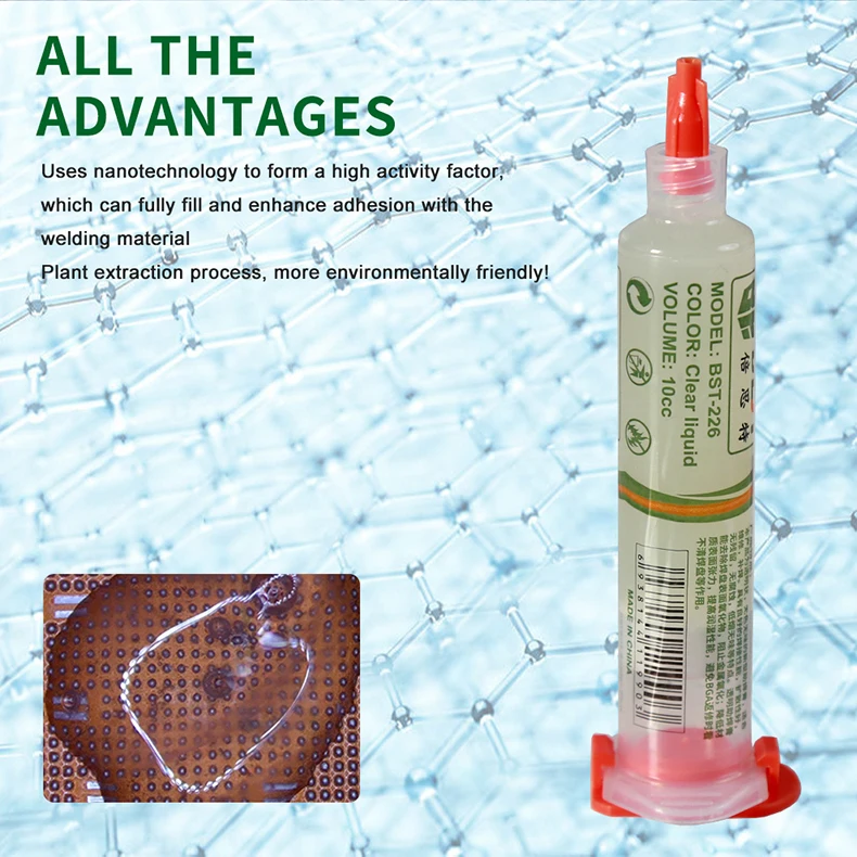 BST-226 Lead Free and Halogen free Soldering Flux BGA SMD PCB Phone Repair Cleaning-free 10CC Needle Tube Welding Oil