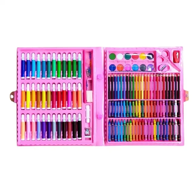 Pink Blue Gift Box 150pcs Children Drawing Colored Set Crayon Pencil Kit Drawing Tool Water Painting Pen Kids Art Stationery