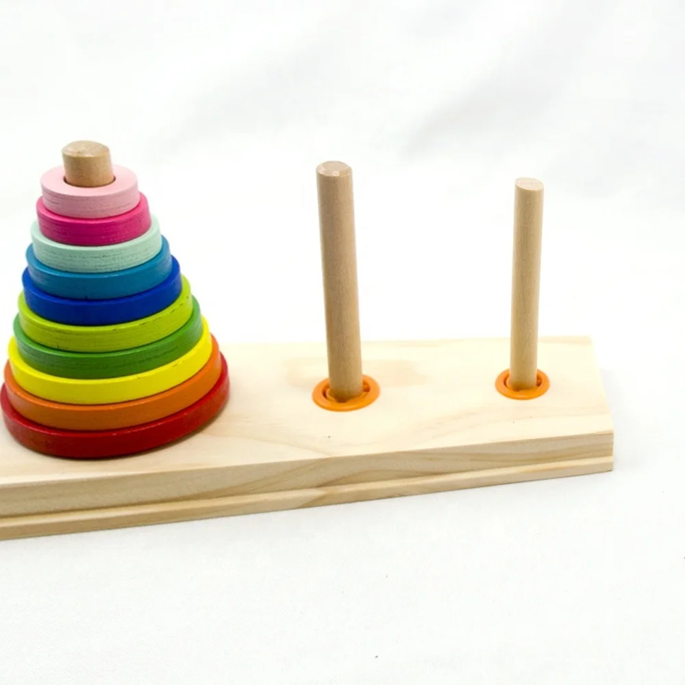2022 New Wooden hanoi tower hanoi puzzle wooden toy Rainbow building blocks pagoda game