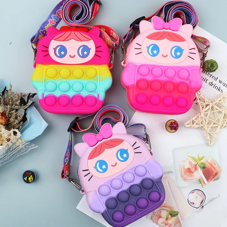 new bow tie girl pop itting slung bag squeeze coin purse multi model sensory pop itting mini bag cute girl with bow tie