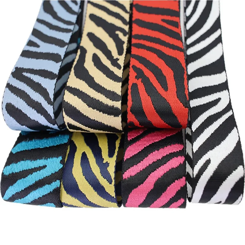 5cm Wide Zebra Stripe Printing Guitar Strap Belts Ribbon Jacquard Bag Purse Strap  Polyester Nylon Webbing
