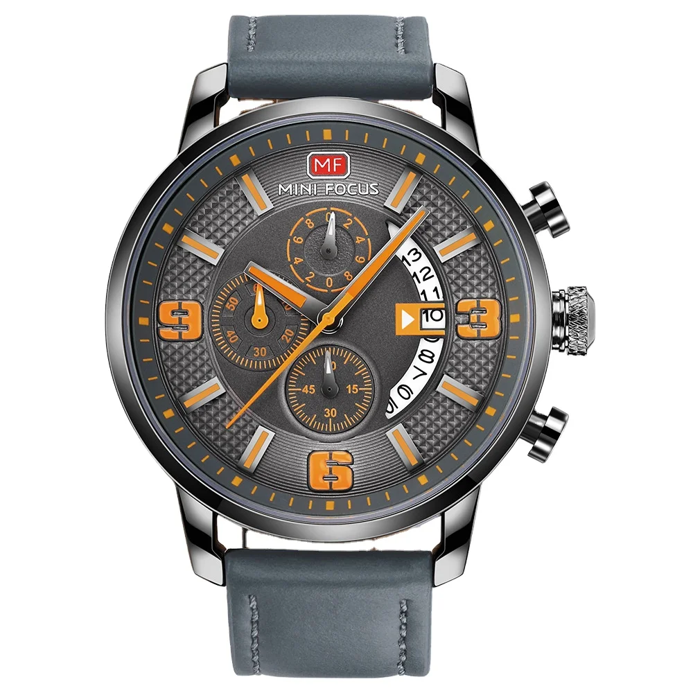 MINI FOCUS Extra Large Dial Multi Functional Three Eyes Fashion Mens Watches Top Brand Luxury Quartz Exquisite