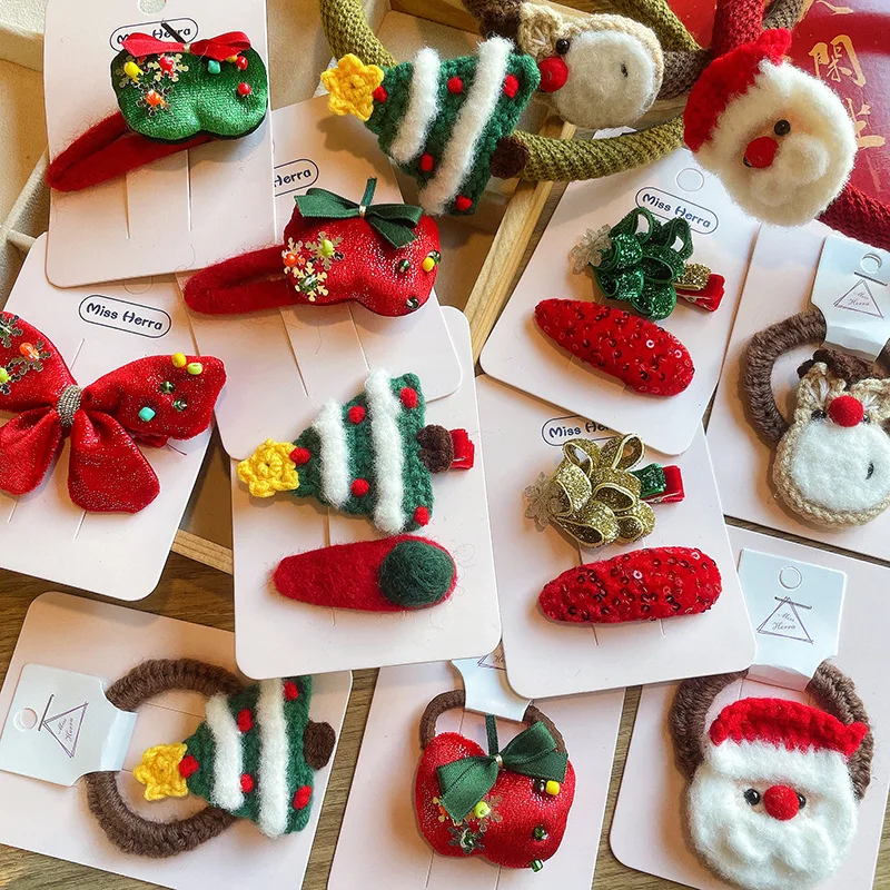 LRTOU Wholesale Lovely Santa Baby Clips Hair Ring Girls Accessories Cute Glitter Christmas Baby Kids Hair Clips Hair Ring
