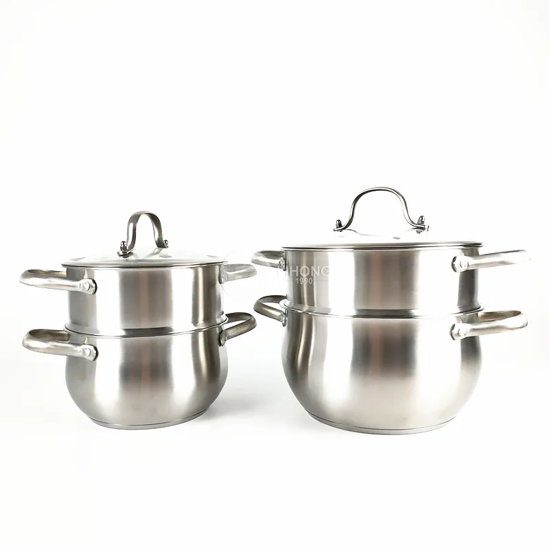 LIHONG Wholesale Stainless Steel Cookware 2 Layer Steamed Milk Pot dIfferent Size and Steaming Rack Soup Pot with Cover