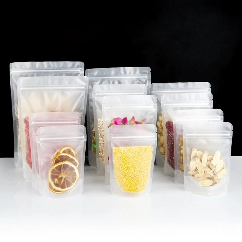 Reusable Matte Frosted Clear Zipper Doypack Bags For Food And Drink Packaging Stand Up Pouch Bag