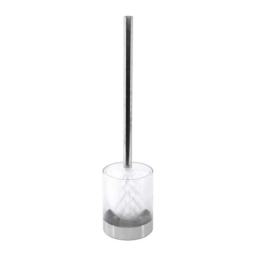Long Handle Transparent Round Stainless Steel Toilet Brush Bowl Cleaner Brush with Holder