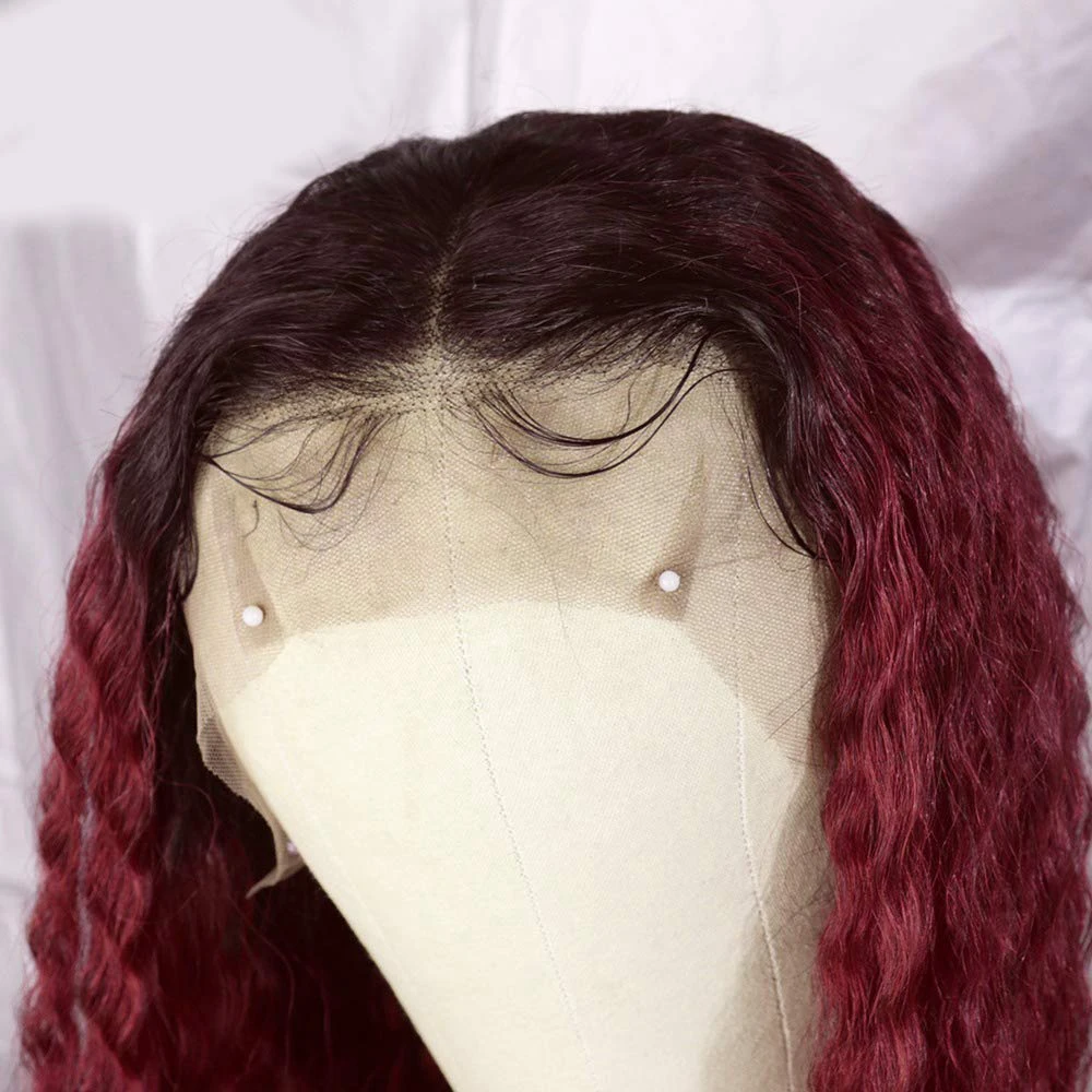 
Burgundy 99J 13*6 Lace Front Wigs Curly Hair Wet and Wavy Long Loose curly 150% Density Pre Plucked Hair Line Glueless Lace Wig 