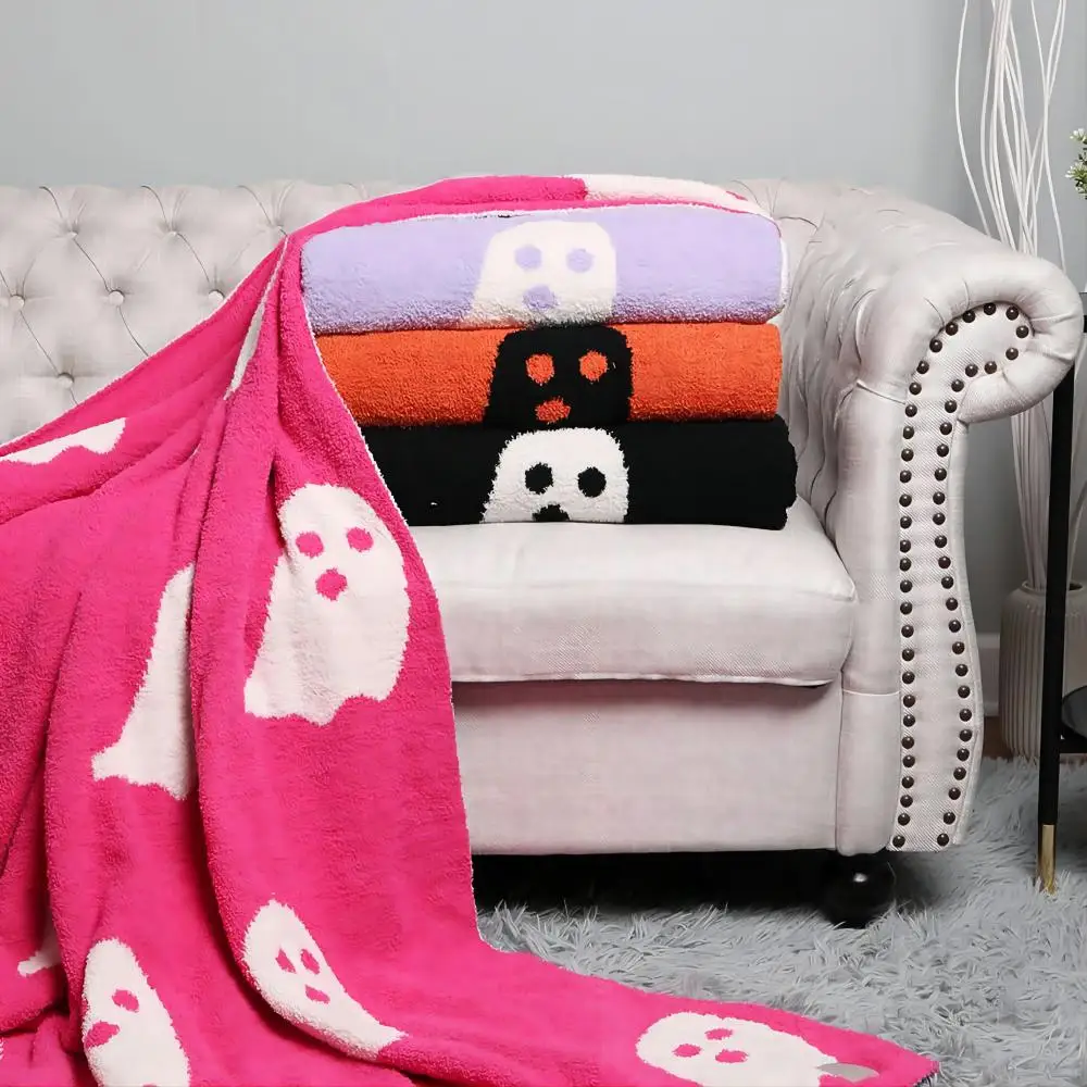 Personalized Viral Pink Ghost Blanket Reversible Custom Embroidered Throw Soft Halloween Blanket