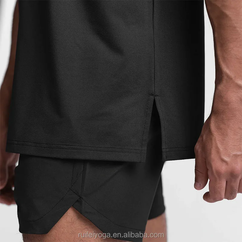 High Performance 85% Polyester 15% Spandex Mesh Fabric Drop Shoulder Gym Fitness Oversized Fitting Black Tshirt Plain For Men
