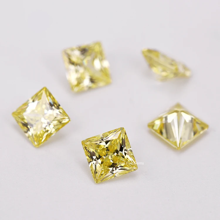 all sizes synthetic gemstones canary yellow cz stone zircon square shape princess cut fancy stone yellow cz