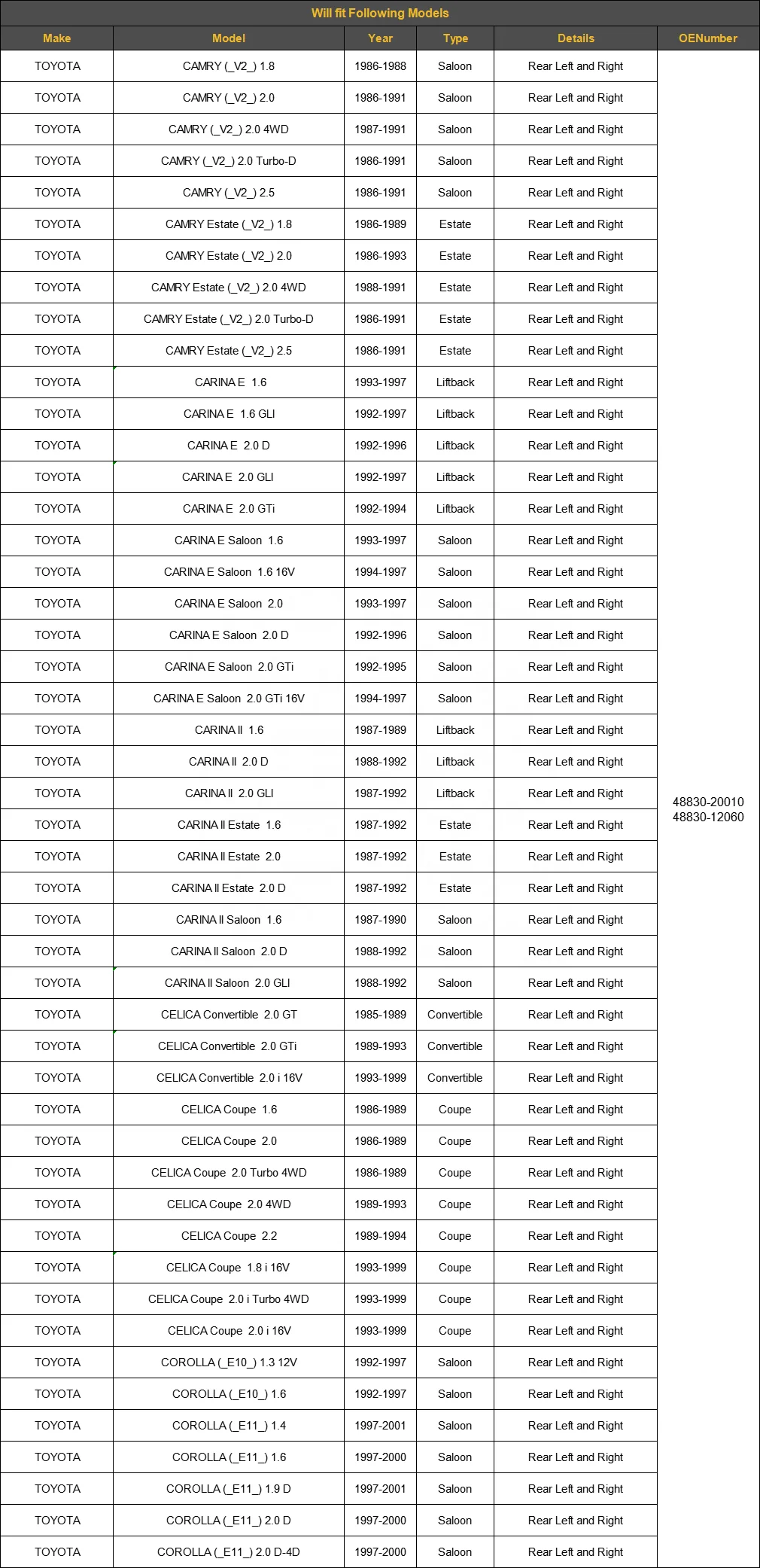 Auto Suspension parts Rear Stabilizer Bar Link for TOYOTA CAMRY CARINA CELICA 93-00 48830-20010
