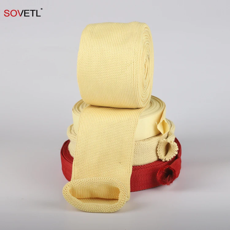 Aramid Tubular Webbing Hollow Sleeve Fire Proof Red Color  Heat Insulation Double Layer Woven Kevalrs Aramid Tubular  Webbing