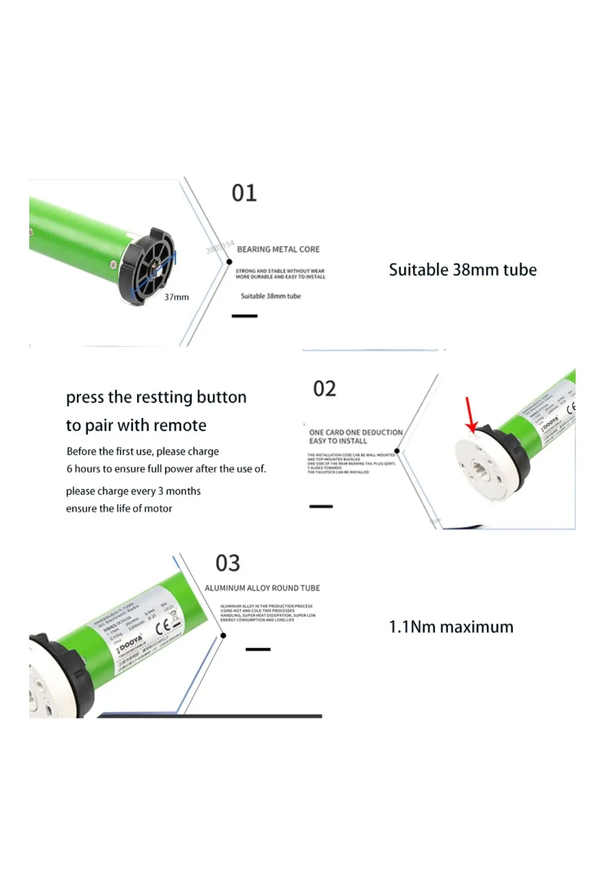 Original blind motor DM25LE buitled-in lithium battery Tubular motor Smart motorized blinds motor for shading curtain 433MHZ