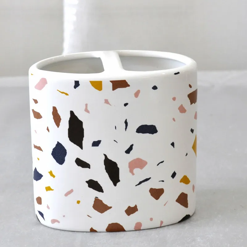 JIA SHUN 6 piece bathroom products round white glazed ceramic colorful irregular figures decal bathroom accessories set