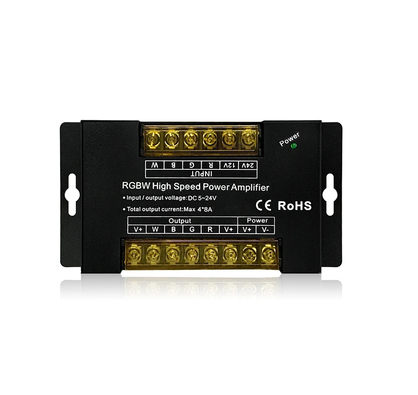 High Power RGB Rgbw  RGBWW Amplifier Dc5-24V Pwm 4*8A Iron Shell Cooling Hole Design Led Stirp Light High Power Amplifier