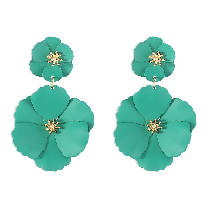 Cheap Wholesale Petal Flower Earrings Multilayer Floral Pendant Drop Earrings Boho 15 Different Colors Painted Earring For Women