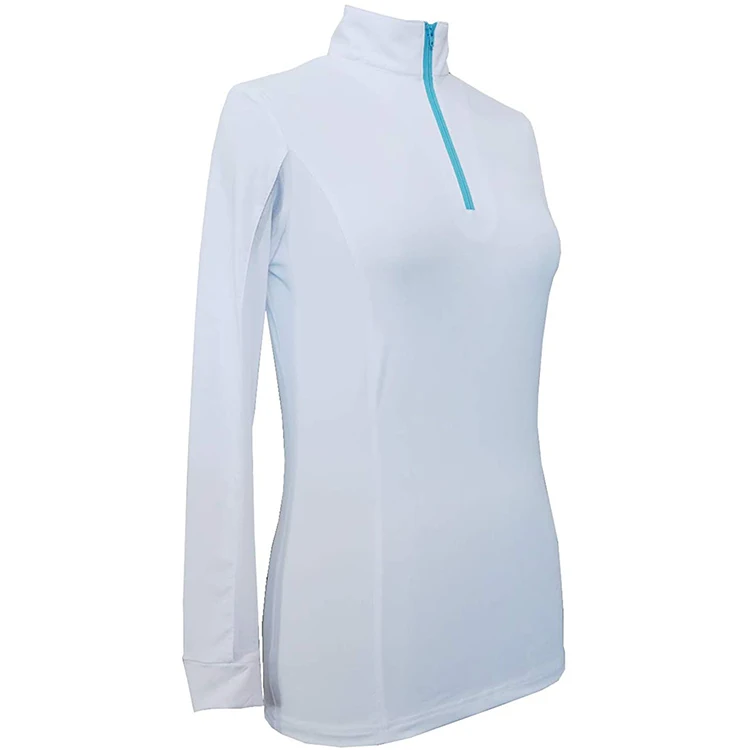 OEM long sleeve breathable sweat-wicking 1/4 zipper ladies polo shirt equestrian customised equestrian shirt
