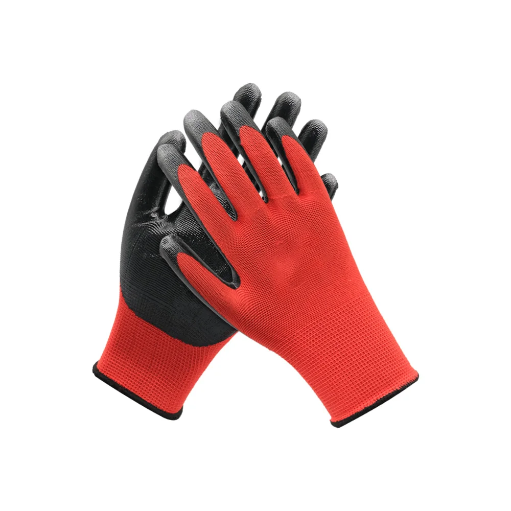 Custom Logo 13 Gauge Polyester Nitrile Coated Gloves Guante Protective Work Safety Gloves Cheap