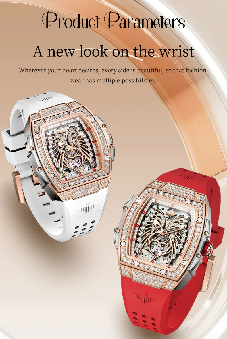 OUPINKE 3225 Top Luxury Brand Mechanical Women Watch Love Angel Wings Design Skeleton Automatic Elegant White Ladies Wristwatch