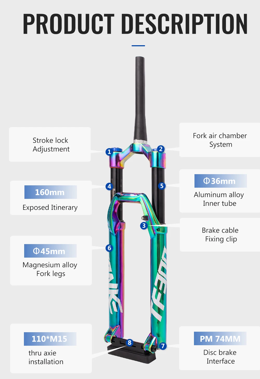 Aluminum alloy fork for bicycle  MTB front Air fork 27.5 29er mountain bike Suspension shock absorber damping disc brake tapered