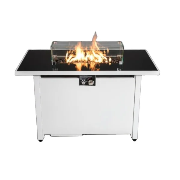 RS-R43002A Rectangular modern style pure iron  50000 BTU Outdoor Patio Gas Fire Pit table with windshield cover winter garden